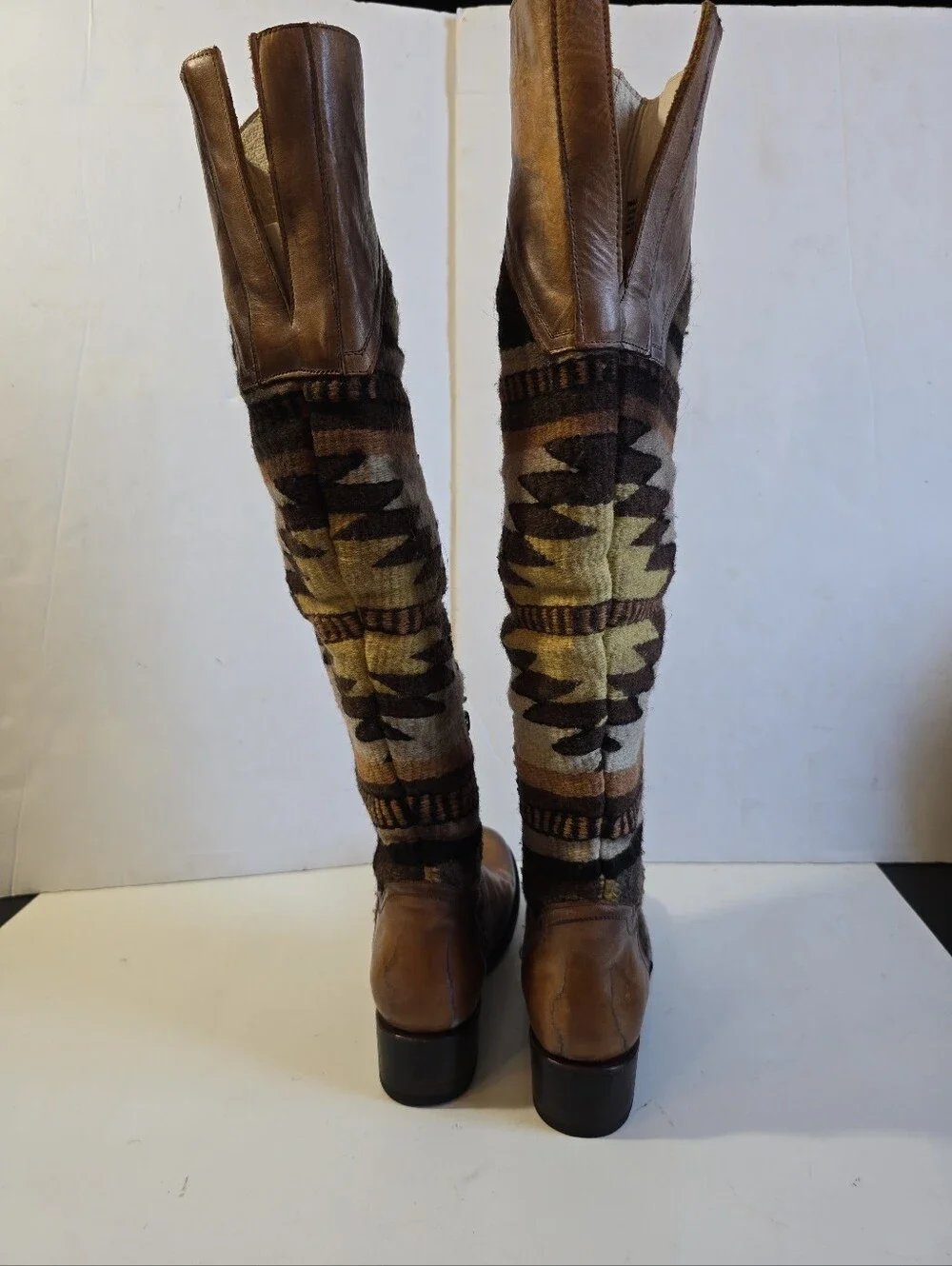 Freebird By Steven Sun Brown Leather and Aztec-Pattern Tall Boots Size 8